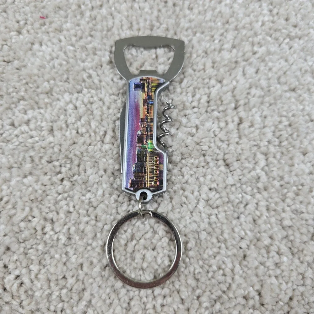 Multi-Tool Keychain‎ Silver Orlando Florida Skyline Bottle Opener Corkscrew